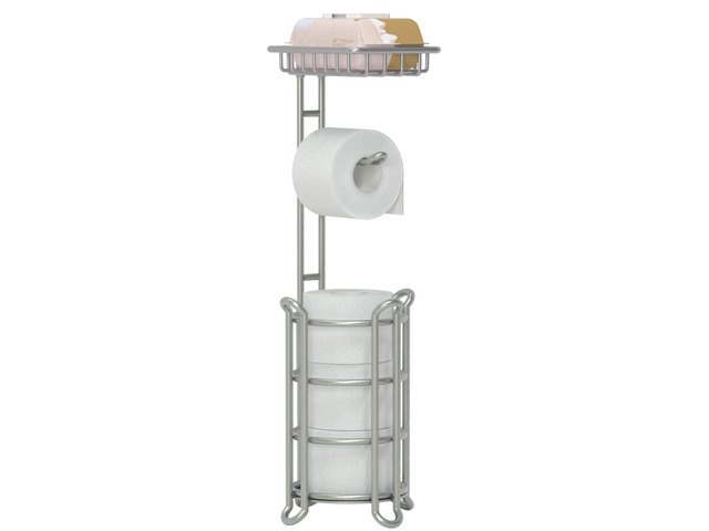 Toilet Paper Holder Stand Bathroom Tissue Dispenser Holders Rack Free Standing with Extra Shelf Storage Mega Rolls/Phone/Wipe - Silver