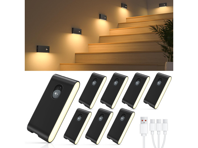 Stair Lights Indoor, Wireless Motion Sensor Light Indoor, Rechargeable Night Lights for Stairway, Hallway, Kitchen, Closet, Cabinet, Bedroom, Kids'...