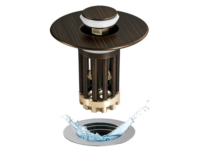 3 in 1 Pop Up Bathroom Sink Stopper, Bathroom Sink Drain Strainer with Removable Basket Hair Catcher, Universal Sink Plug Cover for 1.06 in to 1.6...