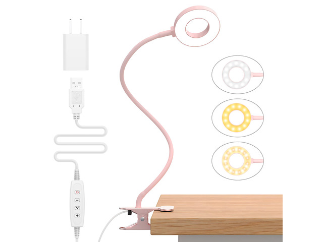 LED Desk Lamp with Clamp, Reading Light with 3 Color Modes & 10 Brightness Levels, Flexible Arm Book Light for Kids Reading in Bed at Night, Clip...