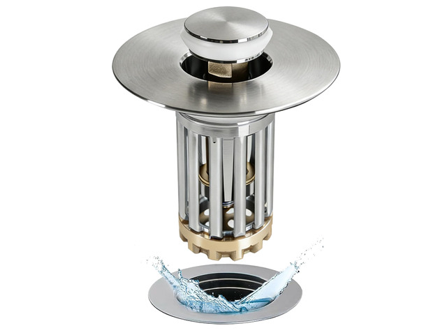 3 in 1 Pop Up Bathroom Sink Stopper, Bathroom Sink Drain Strainer with Removable Basket Hair Catcher, Universal Sink Plug Cover for 1.06 in to 1.6...