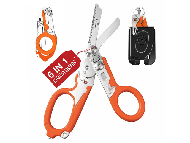 Heavy Duty 6 in 1 Multifunctional Trauma Shears Foldable Stainless Steel emergency response scissors Survival Shears with Holster Medical...