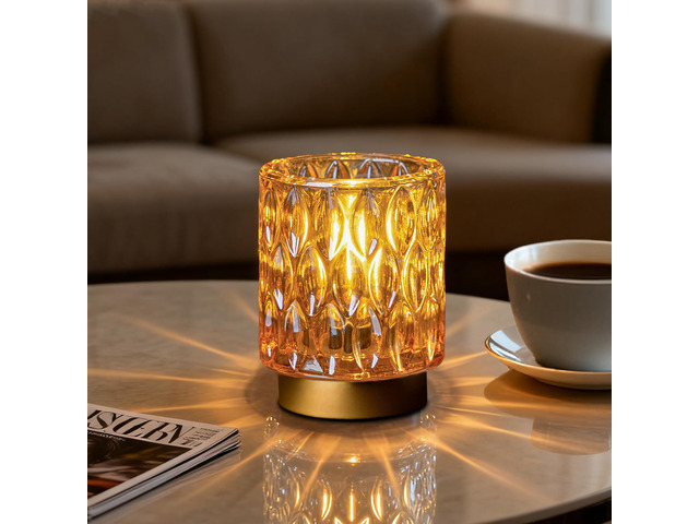 Battery Operated Table Lamp Timer, Small Cordless Lamps Decorative, Amber Mini Crystal Lamp for Area No Plug, LED Battery Powered Lamps Wireless,...