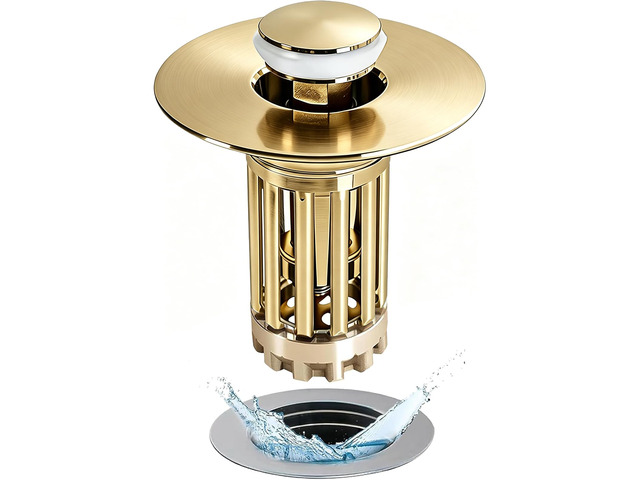 3 in 1 Pop Up Bathroom Sink Stopper, Bathroom Sink Drain Strainer with Removable Basket Hair Catcher, Universal Sink Plug Cover for 1.06 in to 1.6...