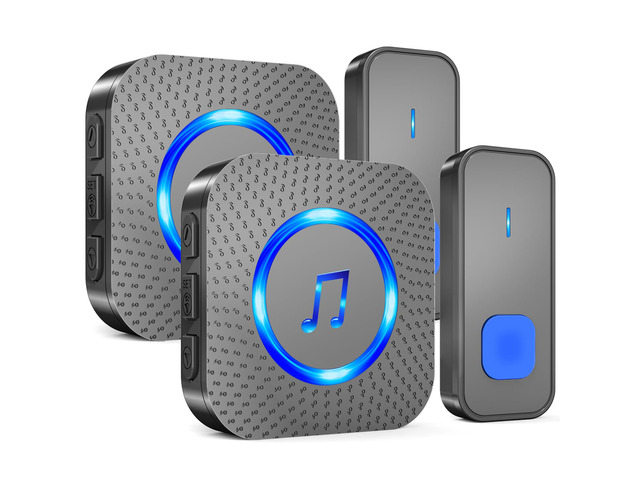 Wireless Doorbell with 2 receivers 2 Buttons,IP55 Waterproof Doorbell,1300 FT/400M Remote Doorbell,55 Chimes 5 Volume,Colorful LED Flashing,110 db...