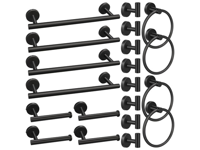 20pcs Bathroom Hardware Set, Matte Black Bathroom Hardware Set, Including 16' Hand Towel Bars, Toilet Paper Holders, Towel Rings, Robe Towel Hooks