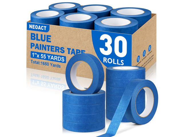 30 Rolls Painters Tape 1 Inch Wide, Blue Masking Tape for Painting 55yds UV Resistant, No Residue, Sharp Lines, Multi-Surface Blue Painters Tape...