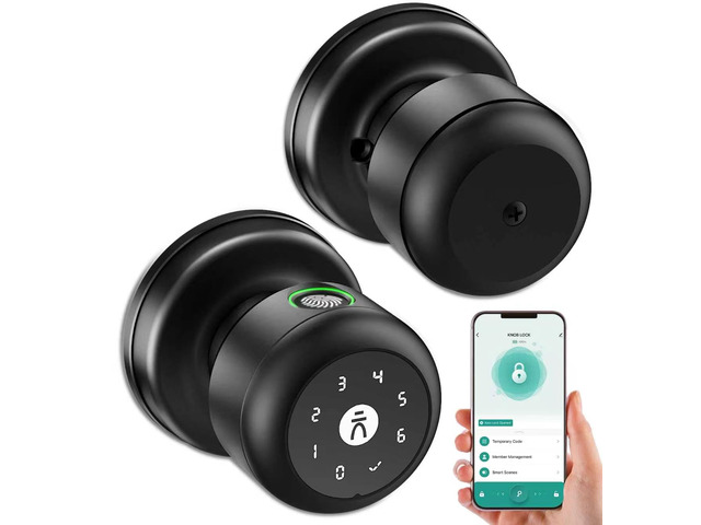 Smart Door Knob with Lock,Keyless Entry Fingerprint Door Lock,Morden Black Smart Lock with Auto-Lock, App, Key, Fingerprint Door Locks with Keypad...