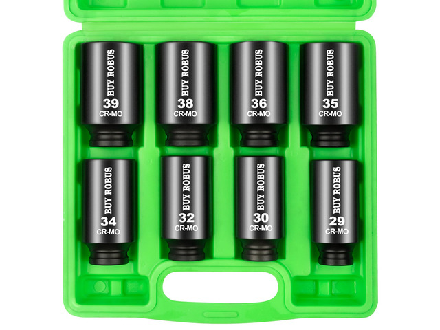 Axle Nut Impact Socket Set, 1/2' Drive Deep 12 Point 8-Piece Metric 29mm, 30mm, 32mm, 34mm, 35mm, 36mm, 38mm, 39mm Socket, Large Socket Set with...