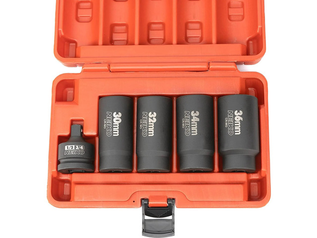 02530A 5 Piece 12 Point Socket Set 1/2 Drive, Lug Nut Remover, Spindle Nut Socket, Axle Nut Socket Set, Metric 30mm - 36mm Socket 1/2 Drive Impact...