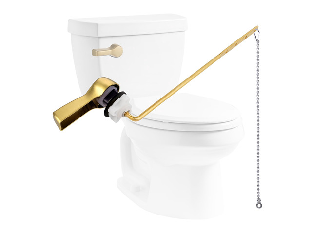 Universal Metal Front Mount Flush Toilet Handle Kit, Brushed Gold Solid Brass Toilet Flush Tank Lever with Stainless Steel Adjustable Flapper...