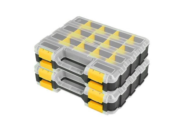 Tools Box Organizer Double Side 34 Compartments Hardware Organizers with Removable Plastic Dividers for Screws Nuts Nails