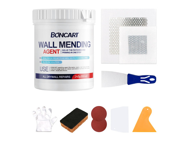 8.6Oz Drywall Patch Repair Kit Professional All-in-1 Tool Set Includes Scrapers, Sandpaper, Putty Knife, Texture Sponge, Gloves, And Aluminum...