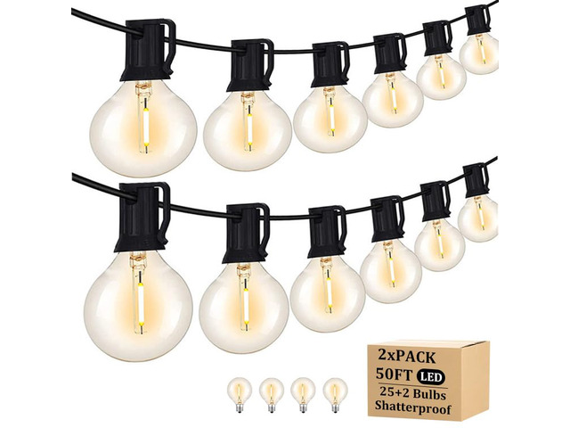 100FT Outdoor Patio Black String Lights with 52 Shatterproof G40 LED Clear Globe Bulbs for Indoor/Outdoor, 2-Pack 50FT Connectable Hanging Lights...