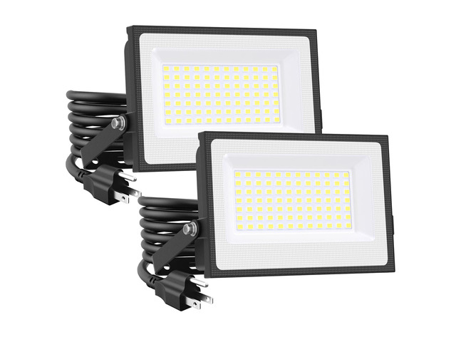 80W Flood Lights Outdoor,8000lm Bright LED Work Light with Plug,Daylight White LED Flood Lighting, IP66 Waterproof Security Yard Lights for Garage...
