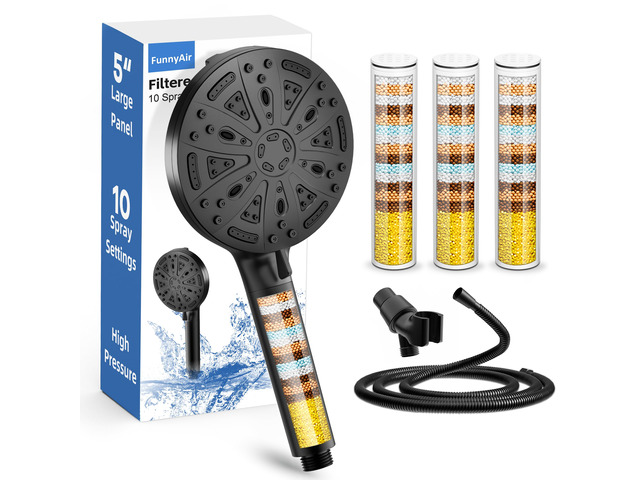 Black Filtered Shower Head Handheld, 3 Filters Hard Water Softener 9 Spray Modes, High Pressure, 20-Stage Filtration, Remove Chlorine and Heavy...