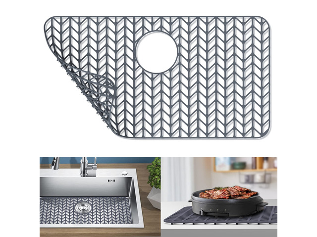 Sink Protectors for Kitchen Sink, 26''x 14'' Silicone Kitchen Sink Mat Grid for Bottom of Farmhouse Stainless Steel Porcelain Sink with Rear Drain...