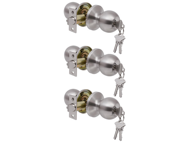 3 Pack Door Knobs with Lock and Key,All Keyed Same Entry Door Knob, Exterior and Interior Door Lock, Door Handle Satin Nickel