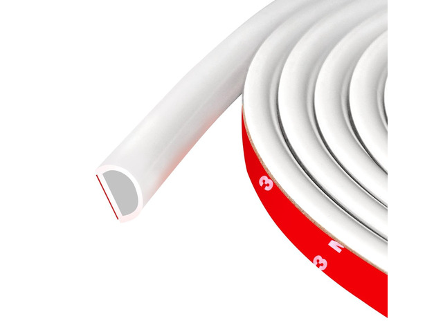 Weather Stripping Door Seal Self Adhesive Weather Strip Silicone D Shaped Door Seal Strip for Door Frame/Window Seal, 20FT, White Color (9/16' W ×...