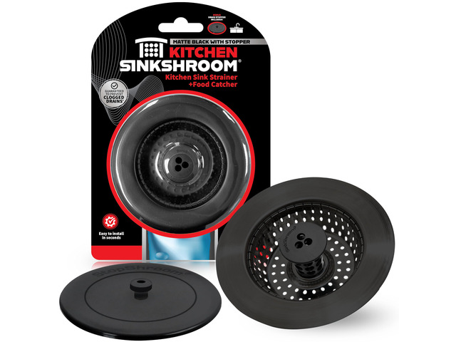 Kitchen Clog-Free Kitchen Sink Drain Strainer with Stopper - Sink Protector for Kitchen Sink, Stainless Steel, Matte Black