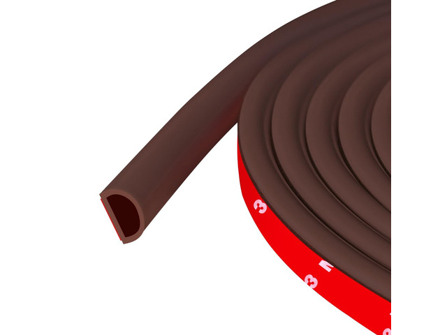 Weather Stripping Door Seal Self Adhesive Weather Strip Silicone D Shaped Door Seal Strip for Door Frame/Window Seal, 20Ft, Brown (9/16' W × 15/32' T)