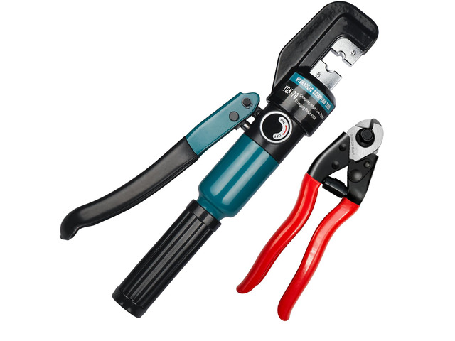 Hydraulic Crimping Tool for 1/8'-3/16' Cable Railing Kits, 10-Ton Crimper 3 Hardened Dies, One-Hand Use, Hydraulic Crimper for Cable Railing...