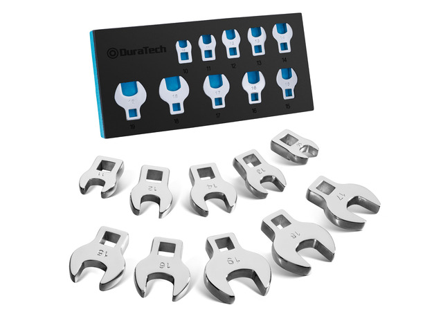 10-Piece 3/8' Drive Crowfoot Wrench Set, Metric, 10-19mm Open End Wrench Set, CR-V Steel, EVA Foam Tool Organizer