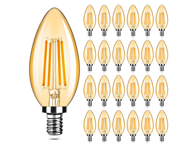 24-Pack Dimmable E12 Candelabra Bulbs 40Watt Equivalent, 2200K Amber Warm White, 380Lumens, 4W B11 Chandelier Light Bulbs, Filament Clear Glass...