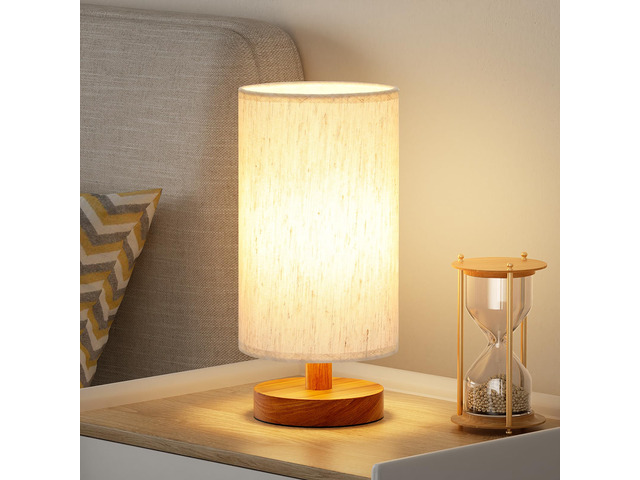 Small Table Lamps (Cream Shade - Walnut Base, 9' Inline Control) 3000K LED Blub Included 680 Lumens Easy Assembly Minimalist Design E26 for Kitchen...
