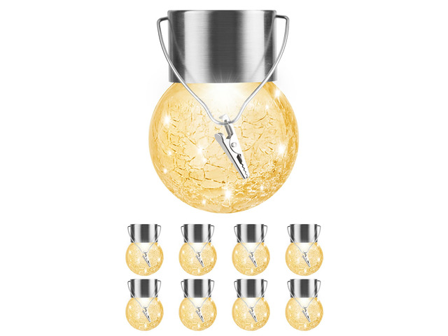 Solar Lights Outdoor Hanging Decorative Globe 8 Pack, Waterproof Solar Lantern with Handle and Clip, Solar Powered Glass Ball Lights for Garden...