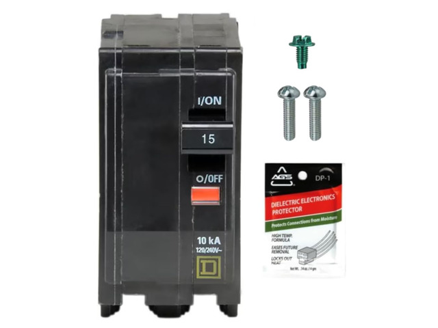 Genuine Square D QO215 15 Amp Double Pole Circuit Breaker Kit UL Listed, Plug-On Replacement for QO Load Center Panel Box, 15A, 120/240V, 10kAIC,...