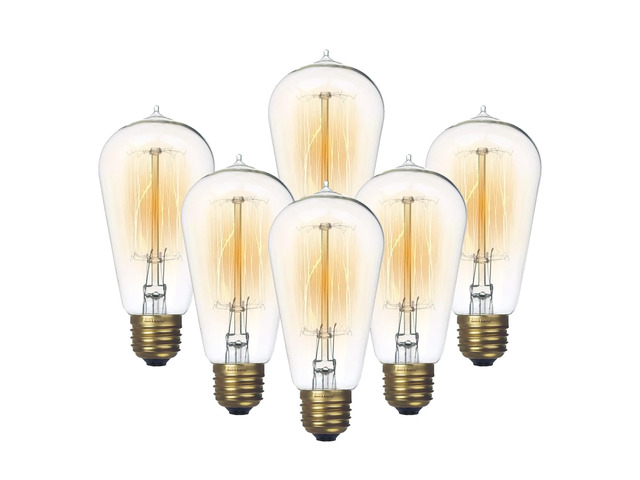 6-Pack Edison Light Bulb 60 Watt Dimmable ST58 Vintage Warm Bulb Antique Vintage Old Fashioned E26 Incandescent Light Bulbs, Clear Glass E26, 2200K...