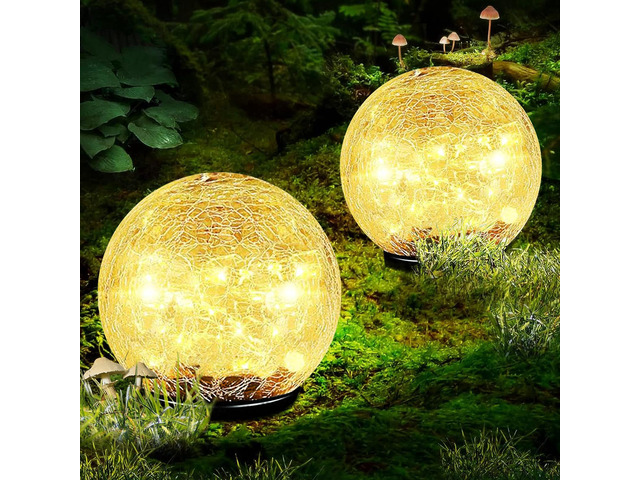 Garden Solar Ball Lights Outdoor Waterproof 80LED Cracked Glass Globe 5.9'' 2 Pack Solar Power Ground Lights for Path Yard Patio Lawn, Christmas...