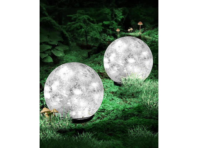 Garden Solar Ball Lights Outdoor Waterproof, 50 LED Cracked Glass Globe Power Ground for Path Yard Patio Lawn, Outdoor Decoration Landscape White...
