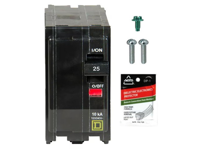 Genuine Square D QO225 25 Amp Double Pole Circuit Breaker Kit UL Listed, Plug-On Replacement for QO Load Center Panel Box, 25A, 120/240V, 10kAIC,...