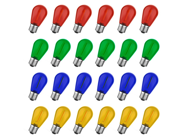 Colored Light Bulbs 24 Pack, S14 Bulbs for Outdoor String Lights 1W Waterproof Multi-Color LED Edison Replacement Bulbs for Patio Porch Backyard...