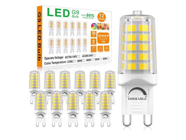 G9 LED Bulb Dimmable 4W 4000K Natural White 12 Pack 40W Equivalent No Flicker, 450LM, Ceramic Base - Ideal for Kitchen, Office, Reading Room,...