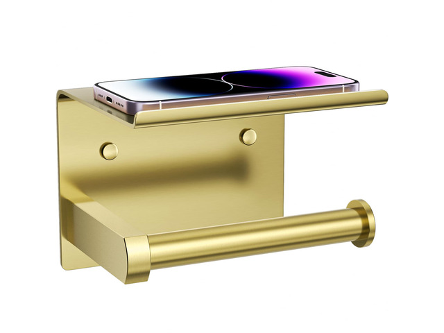 Toilet Paper Holder with Phone Shelf, Adhesive or Screw Wall Mount Toilet Tissue Roll Holder, Rustproof & Multifunctional Stainless Steel Bathroom...