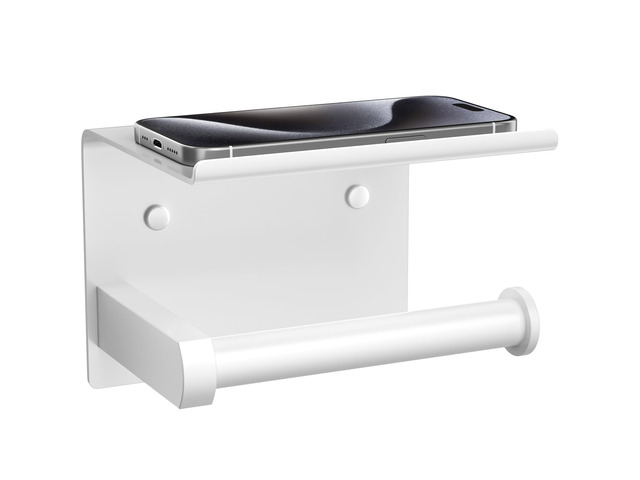 Toilet Paper Holder with Phone Shelf, Adhesive or Screw Wall Mount Toilet Tissue Roll Holder, Rustproof & Multifunctional Stainless Steel Bathroom...