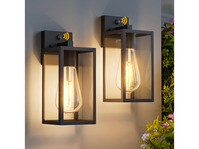 2 Pack 13 Dusk to Dawn Outdoor Wall Light Fixture, Large Front Porch Lights for House, Exterior Wall Sconce, Black Waterproof Lantern Lamp,Outside...