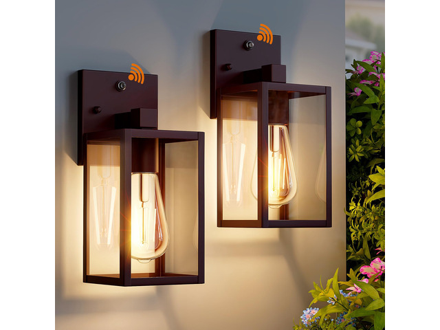 2 Pack Oil Rubbed Bronze Dusk to Dawn Outdoor Lantern Lamp Wall Mount, Sensor Exterior Lighting Fixtures, Outside Porch Lights for House,...