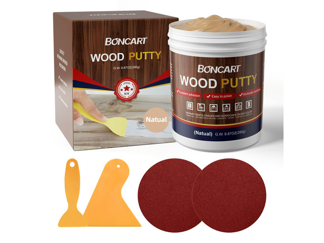 Wood Filler, 9.87 OZ Natural Wood Putty Sandable & Paintable, Quick Repair for Holes, Cracks, Scratches, Pits on Wooden Furniture, Floors,...