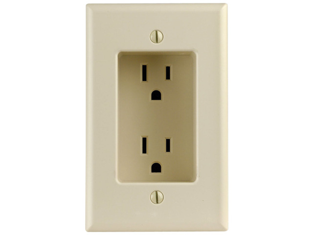 15 Amp 1-Gang Recessed Duplex Receptacle, Residential Grade, with Screws Mounted to Housing, 689-I, Ivory