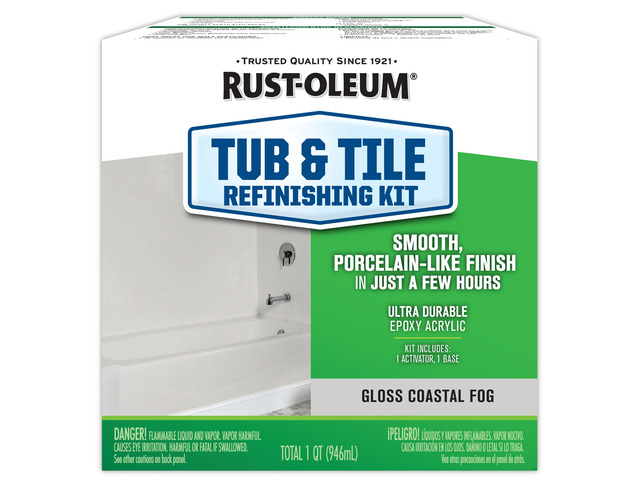 Tub & Tile Refinishing 2-Part Kit, Gloss Coastal Fog Bathroom Surface Refresh, Ceramic, Porcelain & Fiberglass, Waterproof Protection,...
