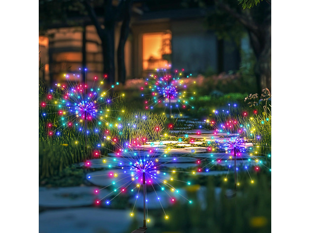 Solar Firework Fairy Garden Lights Outdoor, Colorful, 4 Pack 120 LEDs, Waterproof, Fairy Garden Decor, Auto On/Off, Solar Powered, for Yard, Patio,...