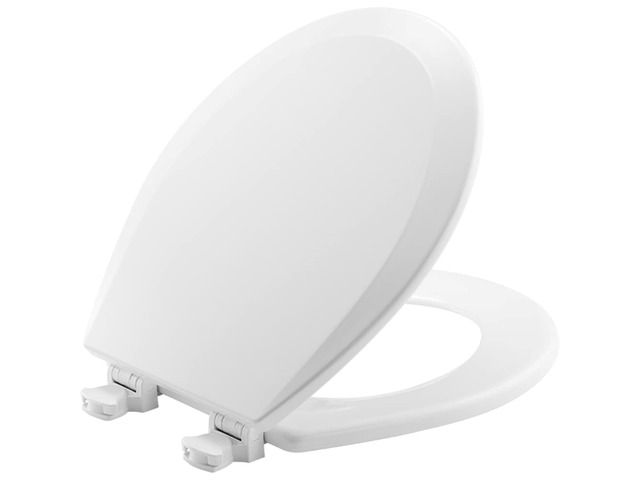 Wood Round Toilet Seat, Easy Clean Hinges, White Durable wood resists chipping & scratching, fits all standard round toilets, Made in USA, 500EC 000