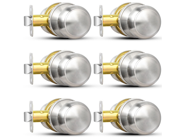 Brushed Nickel Door Knob, 6 Pack Round Keyless Doorknobs Interior Lockset Non-Locking Passage Door Knobs for Bedroom Bathroom Hallway Closet,...