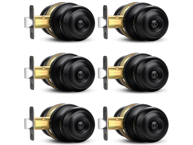 Privacy Door Knob, 6 Pack Black Round Keyless Doorknobs Interior Lockset Privacy Locking Door Knob for Bedroom/Bathroom, Matte Black Modern Design...