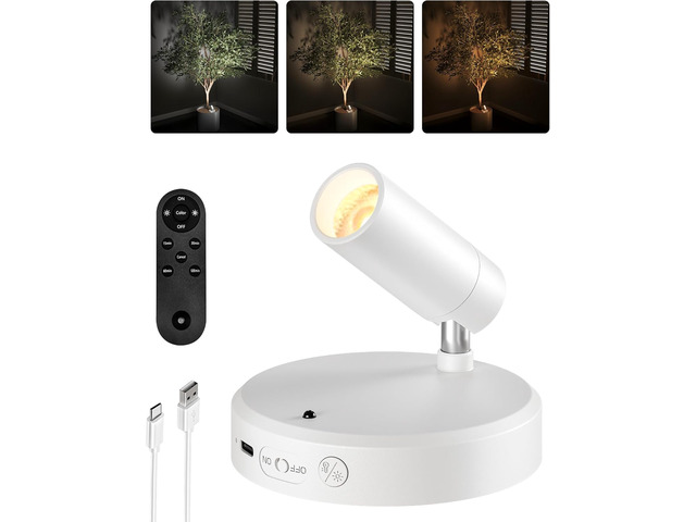 Spot Light Indoor, Wireless Picture Lights with Remote, Mini Display Light, Uplighting Indoor for Artwork, Tree, Painting, Portrait (1-Pack White)