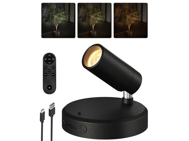 Wireless LED Spotlights Indoor, 5500mAh Rechargeable Battery-Powered Plant Spotlights, Dimmable & Timer, 3-CCT Small Up Lights with Remote, Accent...